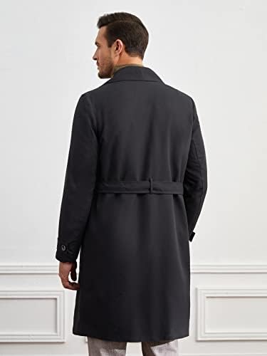 QYIQU Ceketler Erkekler için-Erkek Yaka Yaka Kruvaze Kuşaklı Trençkot (Renk: Siyah, Boyut: Orta)