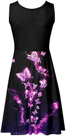 Kadın Elbiseler 2023 Yaz Çiçek Ayçiçeği Dandalion Baskı Kolsuz Midi Elbise Yüksek Bel rahat elbise