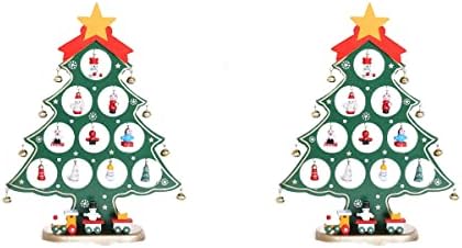 2pcs DIY çizgi film ahşap Noel ağacı süsleme süsleme masa masa dekorasyon (yeşil
