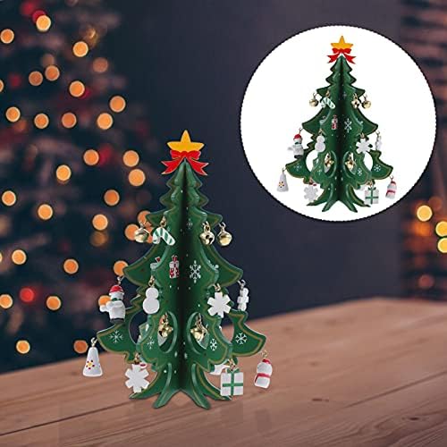 DOITOOL Odunsu Dekor 3D Noel Ağacı Süsler ile Mini DIY Noel Ağacı Kardan Adam Kar Tanesi Çan Kolye ile Ahşap Noel