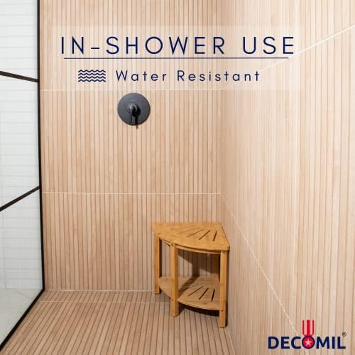 DECOMİL-Bambu Köşe Duş Tezgahı, Depolamalı Banyo duş Taburesi / Kaymaz Ayaklar ve Su Geçirmez Tezgah / Banyo, Spa