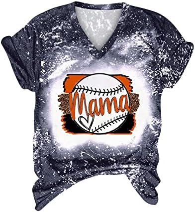 MRGIINRI Beyzbol Anne T-Shirt Kadınlar için 2023 Yaz Moda Softbol Kısa Kollu Ağartılmış Tee Üstleri Rahat Gevşek