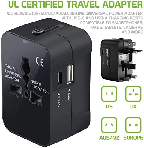 Seyahat USB Plus Uluslararası Güç Adaptörü 3 Cihaz için Dünya Çapında Güç için BLU Studio G3 ile Uyumlu USB TypeC,