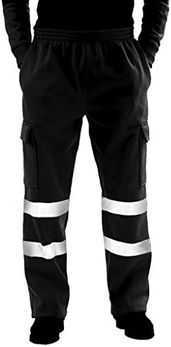 ZNNE erkek Sweatpants Çok Cepli Yüksek Görünürlük Pantolon Rahat Yansıtıcı Tulum Spor Yol Çalışması Joggers Pantolon