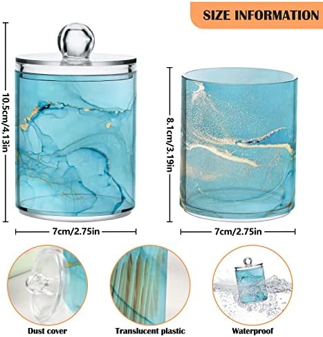 ALAZA 2 Paket Qtip Tutucu Dağıtıcı Mermer Soyut Sıvı Sanat Mavi Banyo Organizatör Kutuları Pamuk Topları/Temizleme
