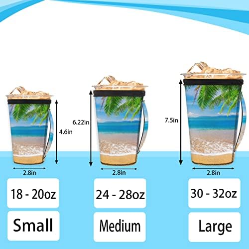 Okyanus Deniz Yaz Plaj Palmiye Ağacı(06)Soda, Latte, çay, içecekler, bira (Küçük 18-20 oz) için Saplı Neopren Kupa