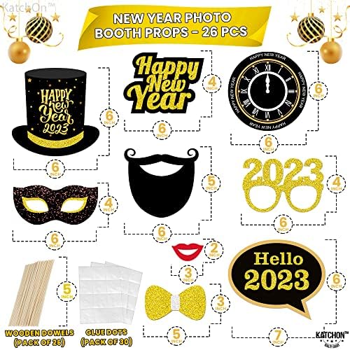Büyük, 2023 Yeni Yıl Arifesi Parti Malzemeleri-70'li Paket / Yeni Yıl Fotoğraf Kabini Sahne 2023 / 40 inç, Altın