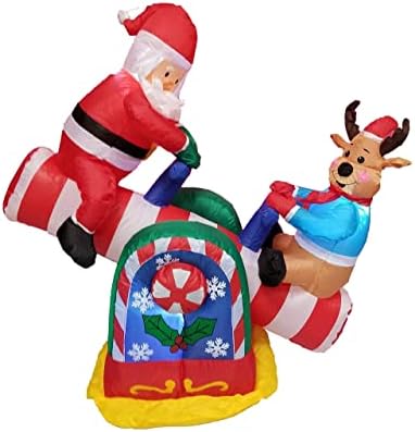 İki Noel partisi dekorasyon paketi, Teeter Totter üzerinde 4 ayak boyunda animasyonlu şişme Noel Baba ren geyiği