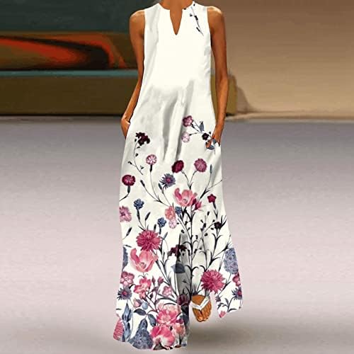 Artı Boyutu Maxi Elbise kadın Yaz Casual Çiçek Baskılı Bohemian Spagetti Kayışı Çiçek Uzun Maxi Elbise Cepler ile