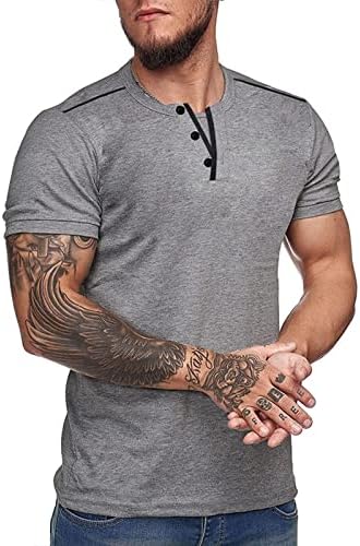 Erkekler Kısa Kollu Atletik T Shirt Yaz Temel düz renkli tişört Ekip Boyun Düğmesi Henley Gömlek Tee Gevşek Fit Bluzlar