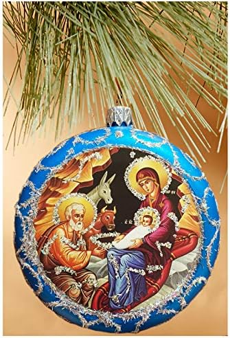 İsa'nın doğuşu İsa Dini Noel Ağacı Süsleme Dekorasyon 4 1/2 İnç, Mavi