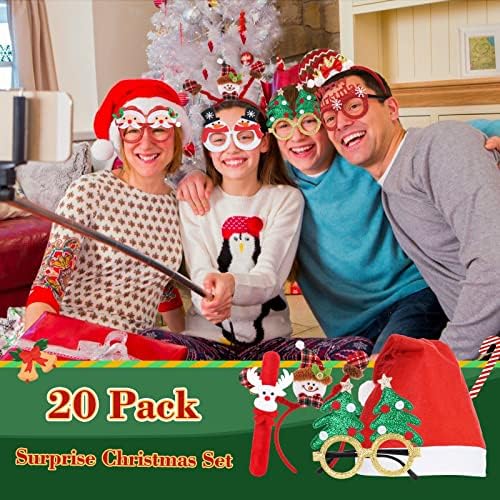 Çocuklar için Noel Partisi Hediyeleri - 20 Adet - Klasik Noel Şapkası Noel Baba Kafa Bandı Gözlükleri Ren Geyiği