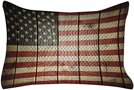 Ambesonne Amerikan Bayrağı Kapitone Yastık Kılıfı, Dikey Çizgili Ahşap Tahta Üzerinde ABD Bayrağı Vatandaş Dayanışma