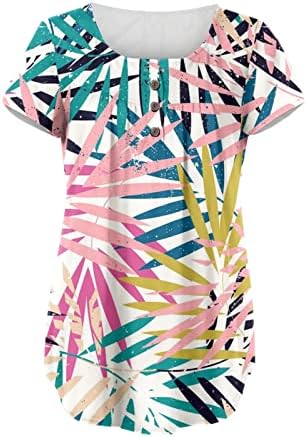Kadın Üstleri Artı Boyutu Gizlemek Göbek Tunik 2023 Yaz Baskılı Kısa Kollu T Shirt Sevimli Tişörtleri Şık Casual
