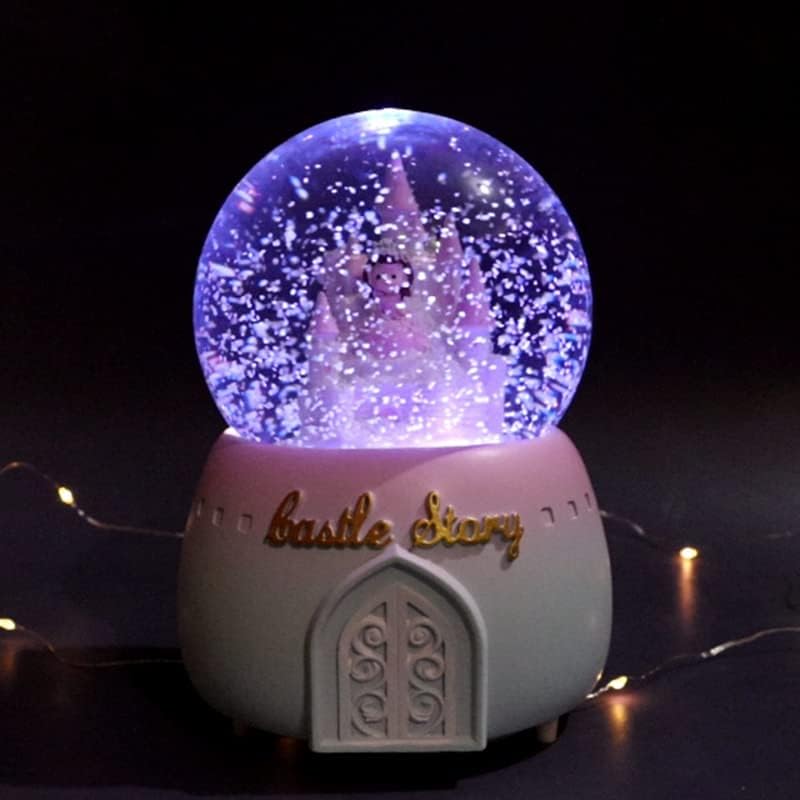 DLVKHKL yaratıcı ışıklar içinde yüzen kar taneleri dönüş kale prenses cam kristal top müzik kutusu doğum günü hediyesi