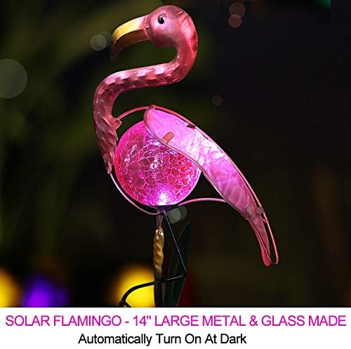 Parlak şevk 14 Tall Metal pembe Flamingo bahçe dekor güneş ışıkları-LED güneş bahis ışıkları bahçe süslemeleri-Güneş