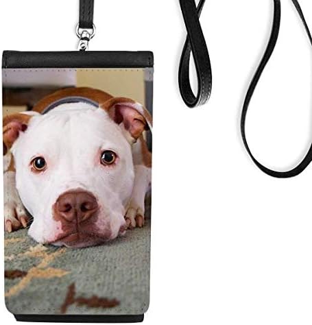 Beyaz Bulldog Pet Hayvan Resim Telefon Cüzdan çanta Asılı Cep Kılıfı Siyah Cep