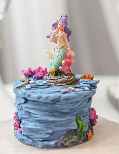 Ebros 3.25 Tall Güzel Mermaid Mergirl Mercan Kayalar Üzerinde Oturan Altında Deniz Minyatür Dekoratif Kutu Heykelcik