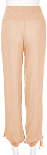 DSODAN gündelik kadın pantolonları Katı Düz Bacak İpli Yaz Gevşek Pantolon Rahat Elastik Bel Pantolon Cepler ile
