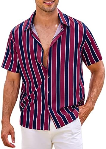 COOFANDY erkek Çizgili Düğme Aşağı Gömlek Casual Kısa Kollu Hawaii Yaz Plaj Gömlek