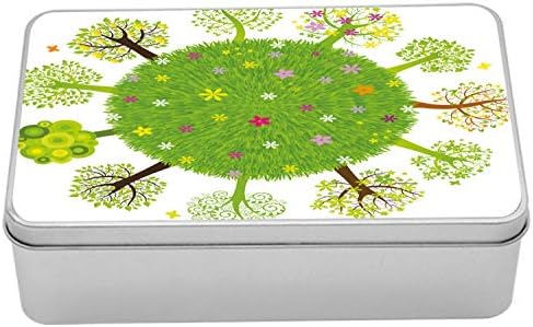 Ambesonne Toprak Metal Kutu, Tam Çiçek Açan Bahar Mevsiminde Dünya Çapında Çeşitli Yeşil Ağaçlar Eko Gezegen Çiçekleri,