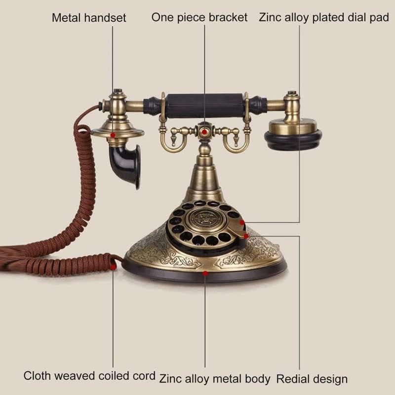 HOUKAI Vintage Telefon Dönen Arama Kablolu Eski Moda Telefon Ahize Zil Sesi Ses Ayarı Çalışma Odası için