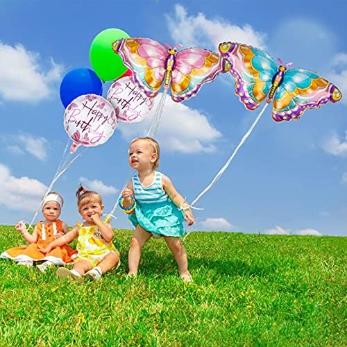 Kelebek Doğum Günü Süslemeleri - 10 Adet Dev Folyo Balonlar-Mutlu Yıllar için Pembe ve Mor Tema Parti Malzemeleri