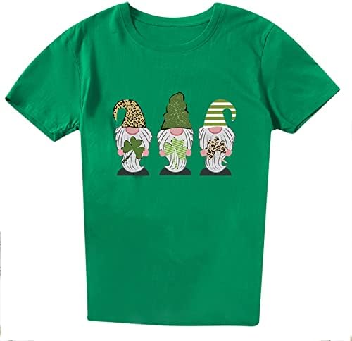 İrlandalı Gnome İçecek Bira Şanslı Shamrock Gnome St Patrick Günü T-Shirt Bayan Kısa Kollu Yeşil Yonca Gömlek Casual