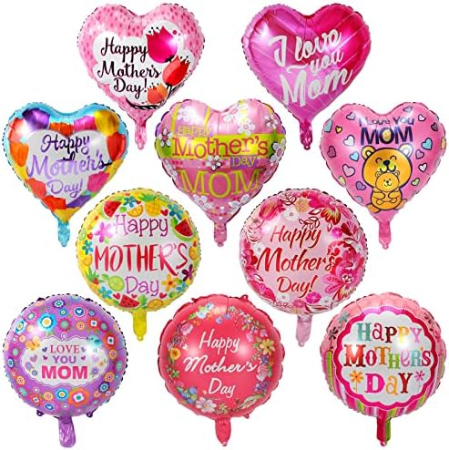HOWAF Anneler Günü Partisi Balonları, Mutlu Anneler Günü Folyo Balonları, Anneler Günü için Çiçek Kalp Şekli Balonları