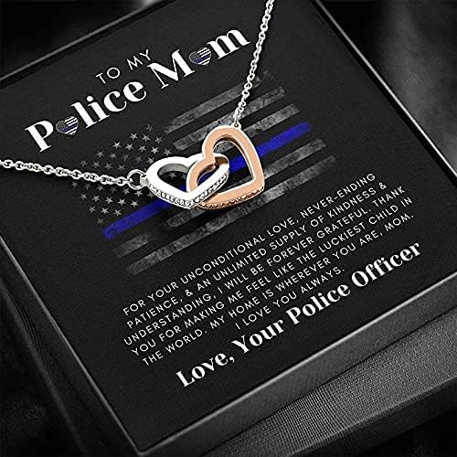 Polis Anneme Kolye, Polis Temalı iki kalp Kolye, Onun için Kişiselleştirilmiş Polis Takıları, Noel İnce Mavi Çizgi