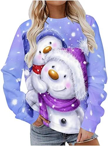 Kadınlar Boy Tişörtü Noel Gnome Kardan Adam Uzun Kollu Egzersiz Kazak Sevimli Geyik Ayı Casual Tops S XX-Large