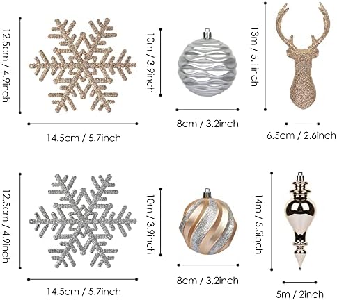 Kİ Mağaza Noel Ağacı Dekorasyon Seti Gümüş ve Şampanya Altın 54 adet Büyük Kırılmaz Noel Ağacı Top Süsler Boy Kar