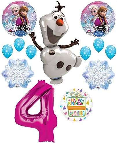 Dondurulmuş 4th Doğum Günü Parti Malzemeleri Olaf, Elsa ve Anna Balon Buket Süslemeleri Pembe 4