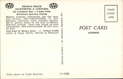 Tropics Beach Apartments & Cottages Sarasota, Florida FL Orijinal Vintage Kartpostal