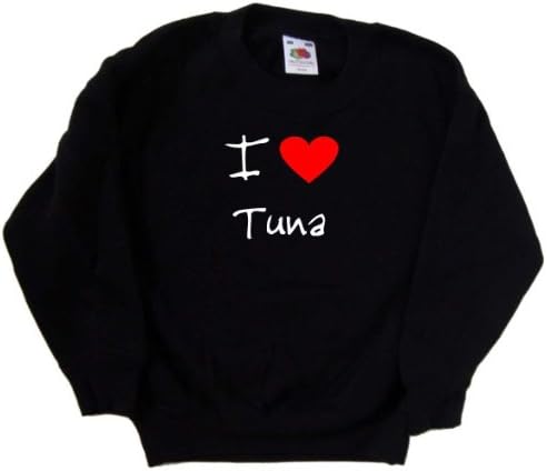 Kalp Ton Balığı Siyah Çocuk Sweatshirt'ü Seviyorum