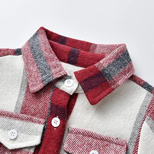 IMEKİS Yürüyor Çocuk Flanel Gömlek Ceket Ekose Uzun Kollu Yaka Düğme Aşağı Ceket Bebek Sonbahar Noel Ceket Erkek