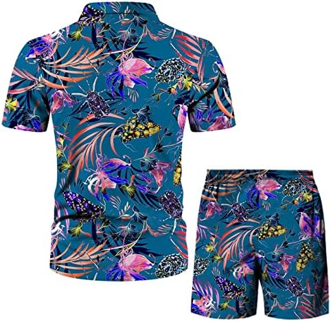Baskılı Yaz Bahar Erkek Rahat Kısa Düğmeli Set Rahat Kollu Şort Plaj Erkek 3 Parça Batı Takım Elbise