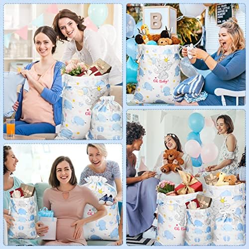 Tudomro İpli ile 4 Parça Büyük Hediye Çantası Bebek Duş Tuval hediye keseleri Fil Baskı doğum günü hediyesi Çanta
