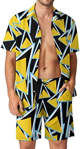 WEEDKEYCAT Saint Lucia Bayrağı erkek Plaj Kıyafetleri 2 Parça Hawaiian Düğme Aşağı Gömlek Kısa Kollu ve Şort Gövde