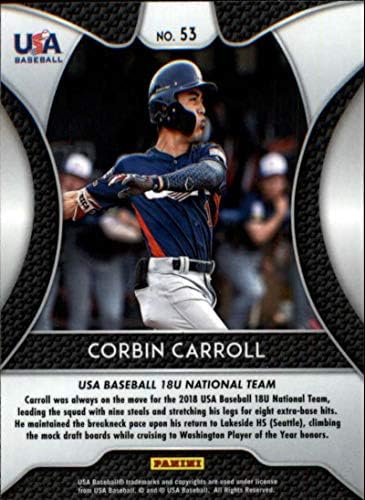 2019 Prizm Taslak Beyzbol 53 Corbin Carroll ABD Beyzbol 18U Resmi Panini Collegiate Lisanslı Ticaret Kartı (Görülen