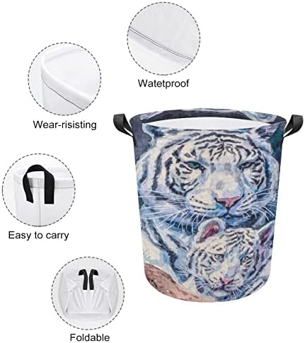 Beyaz Kaplan Su Geçirmez çamaşır sepetleri Anne Bebek Büyük Kedi Katlanabilir Çamaşır Sepeti Kolları ile Yuvarlak