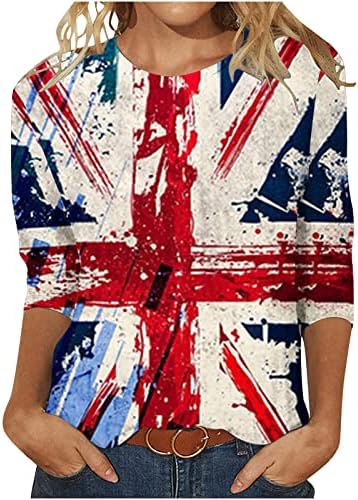 RbCulf Bayan Vatansever Gömlek Bağımsızlık Günü Baskılı Slim Fit O-boyun 3/4 Kollu T-Shirt Bluz Tunik Üstleri Temmuz