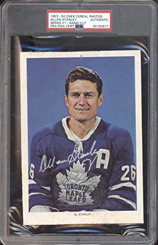 50 Allan Stanley - 1963 Chex Tahıl Fotoğrafları Hokey Kartları (Yıldız) Dereceli PSA OTOMATİK İmzalı NHL Fotoğrafları