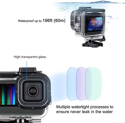 GoPro Hero için SOONSUN Su Geçirmez Kılıf 11 / 10 / 9 Siyah 4-Pack Dalış Filtresi-60M Sualtı koruyucu muhafaza Kılıf