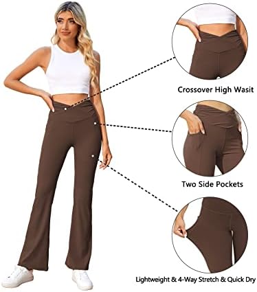 ZDRFKA kadın Bootcut Yoga Pantolon Crossover Yüksek Belli Flare Pantolon Streç Egzersiz Tayt Cepler ile