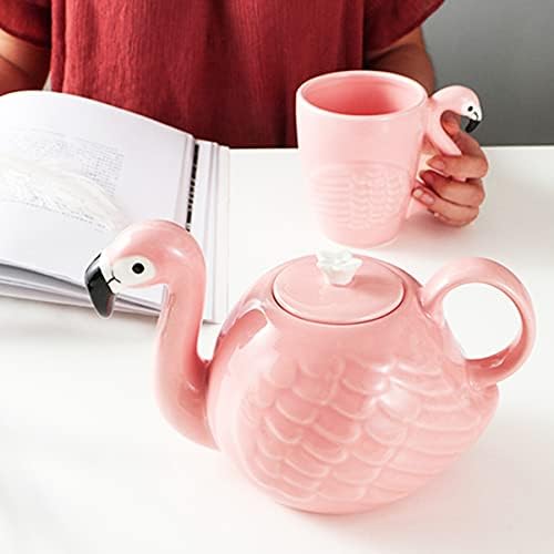 FRCOLOR çaydanlık seti Seramik çaydanlık Benzersiz flamingolar tarzı seramik porselen su ısıtıcısı seti ile 1 Çaydanlık