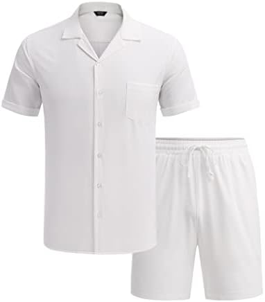 COOFANDY erkek 2 Parça Gömlek Set Kısa Kollu Düğme Aşağı Rahat Hippi Tatil Plaj T-Shirt Şort Kıyafetler