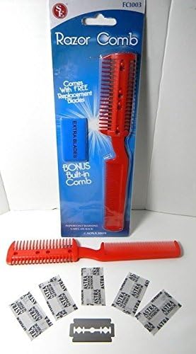 Saç Kesme İnceltme Jilet Tarağı ve Ekstra Bıçaklar-Assor Renkleri (kırmızı veya Mavi)