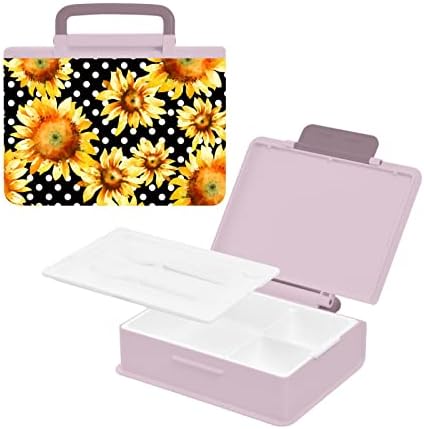 ALAZA Ayçiçeği Çiçek Polka Dot Bento yemek kabı BPA İçermeyen Sızdırmaz Öğle Yemeği Kapları w / Çatal ve Kaşık, 1