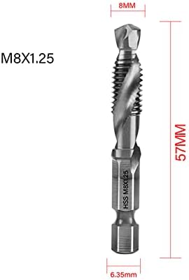 Titanyum Kaplama Hex Shank HSS Vida Konu Metrik Dokunun Matkap Uçları Vida Makinesi Bileşik El Aletleri, gümüş M8×1.25